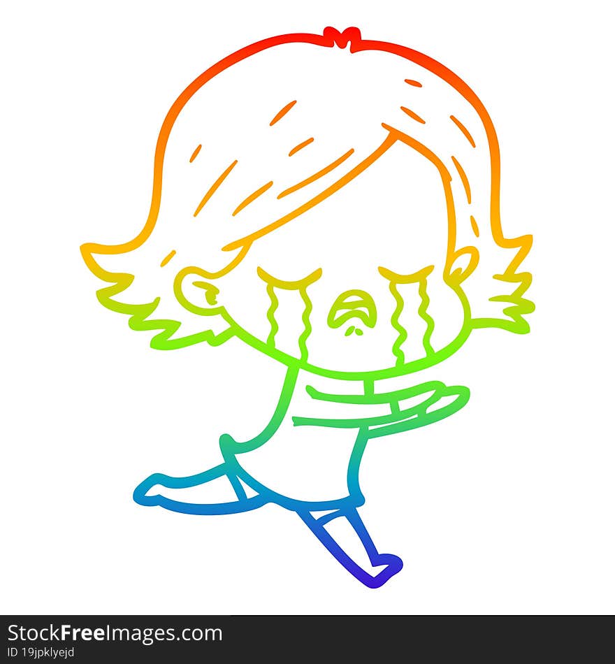 rainbow gradient line drawing of a cartoon girl crying