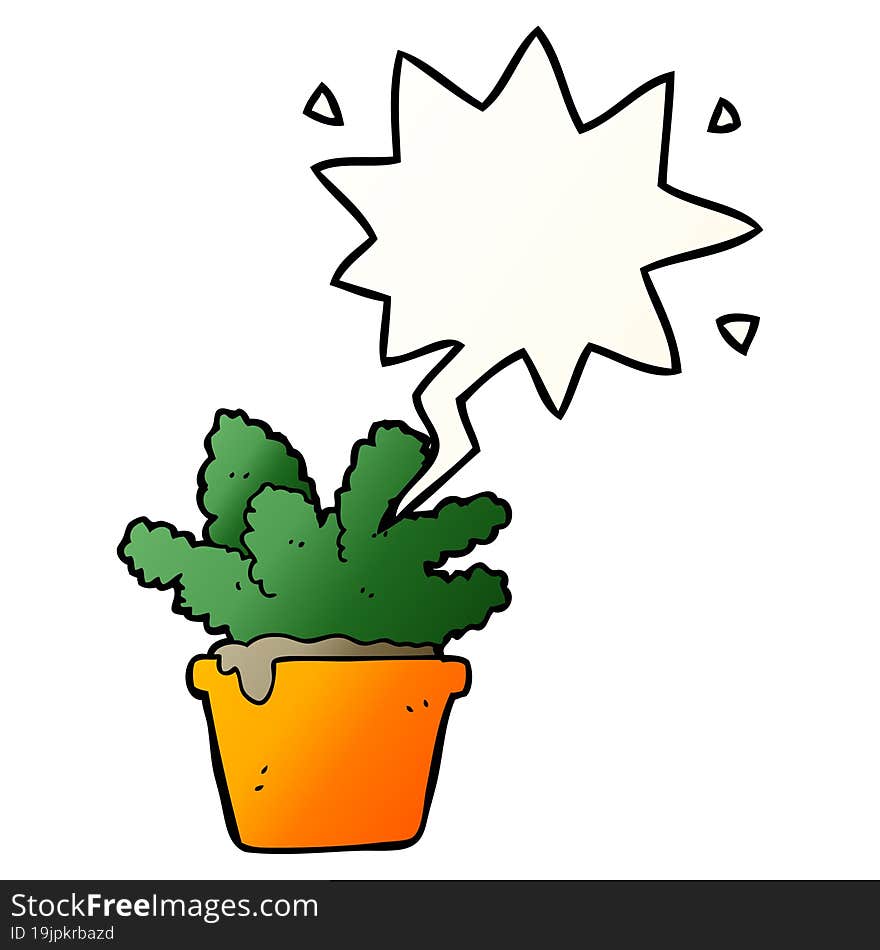 Cartoon House Plant And Speech Bubble In Smooth Gradient Style