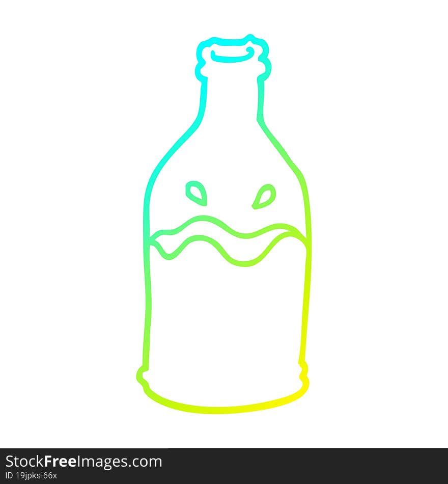 cold gradient line drawing of a cartoon green bottle