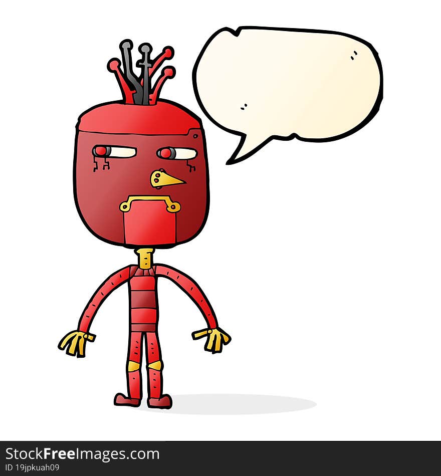 funny cartoon robot with speech bubble