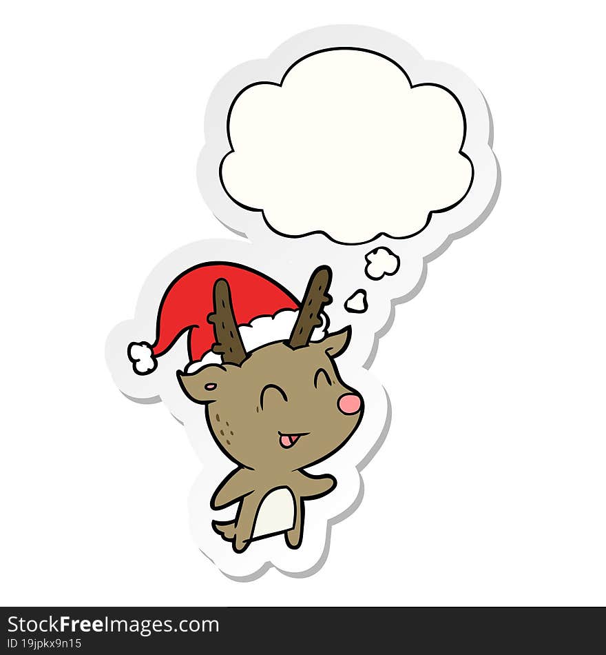 cartoon christmas reindeer and thought bubble as a printed sticker