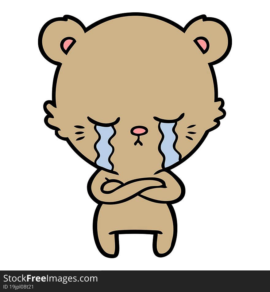 crying cartoon bear with folded arms. crying cartoon bear with folded arms