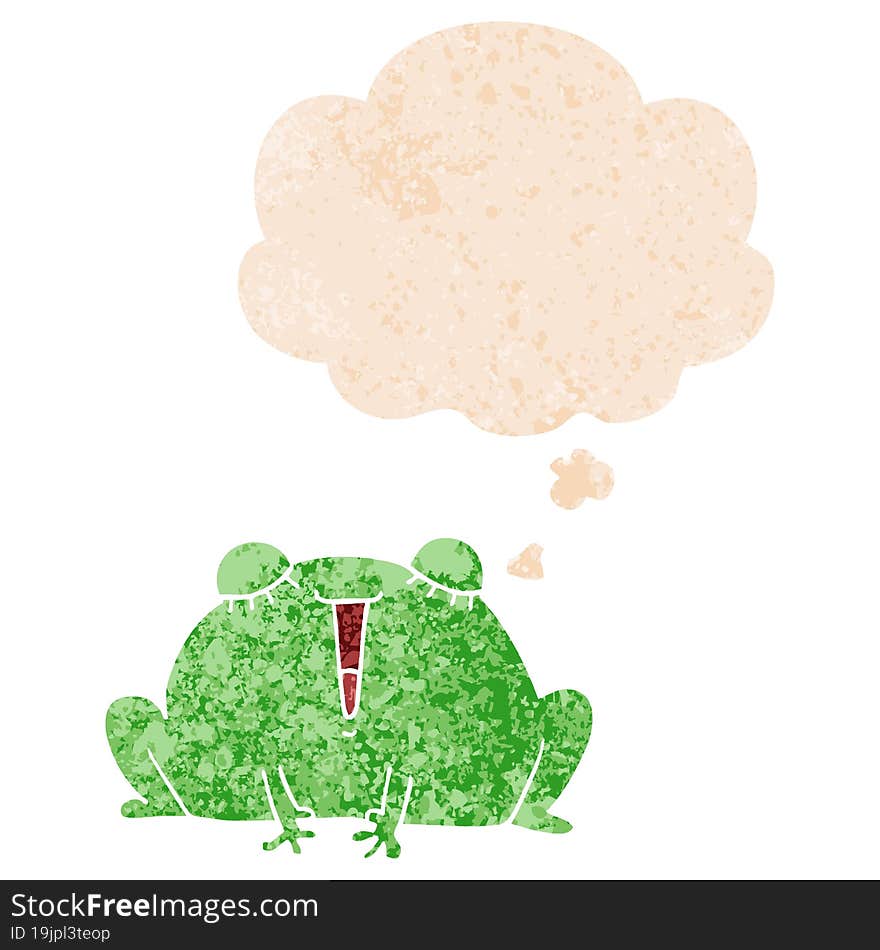 cute cartoon frog and thought bubble in retro textured style