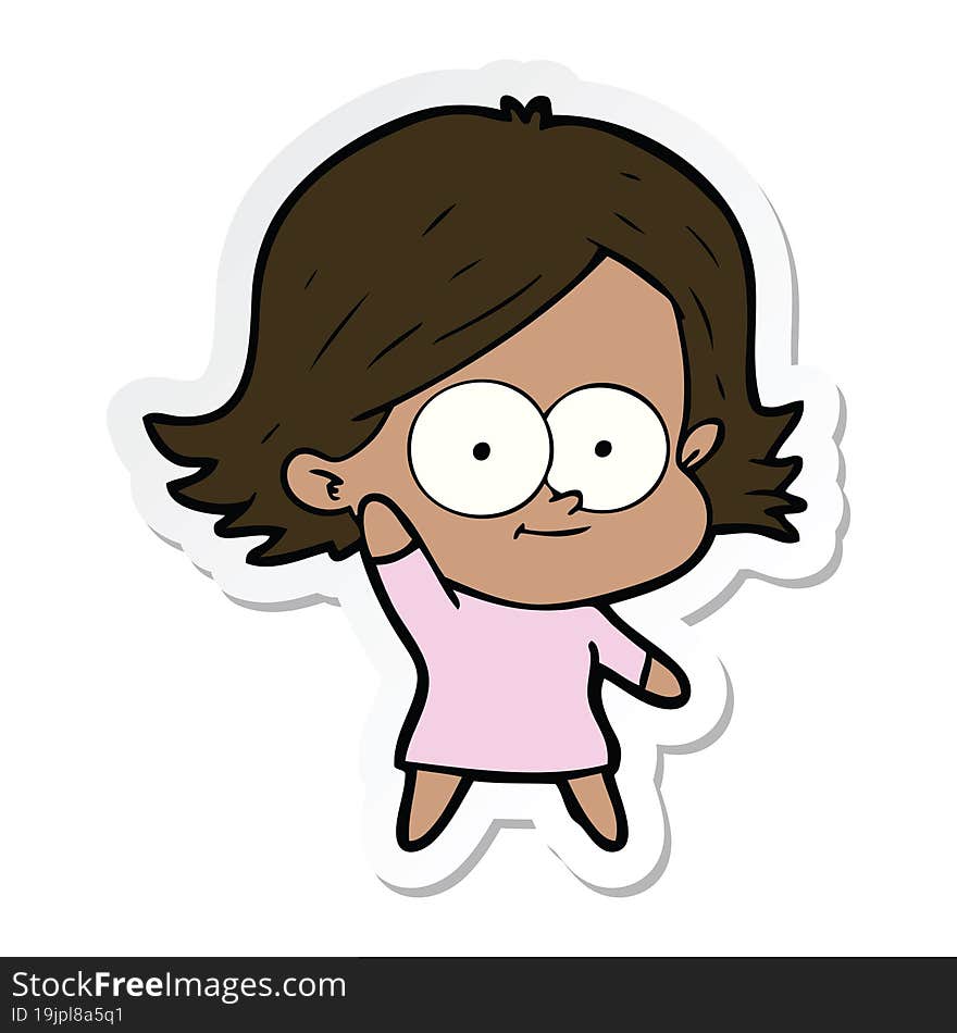 sticker of a happy cartoon girl