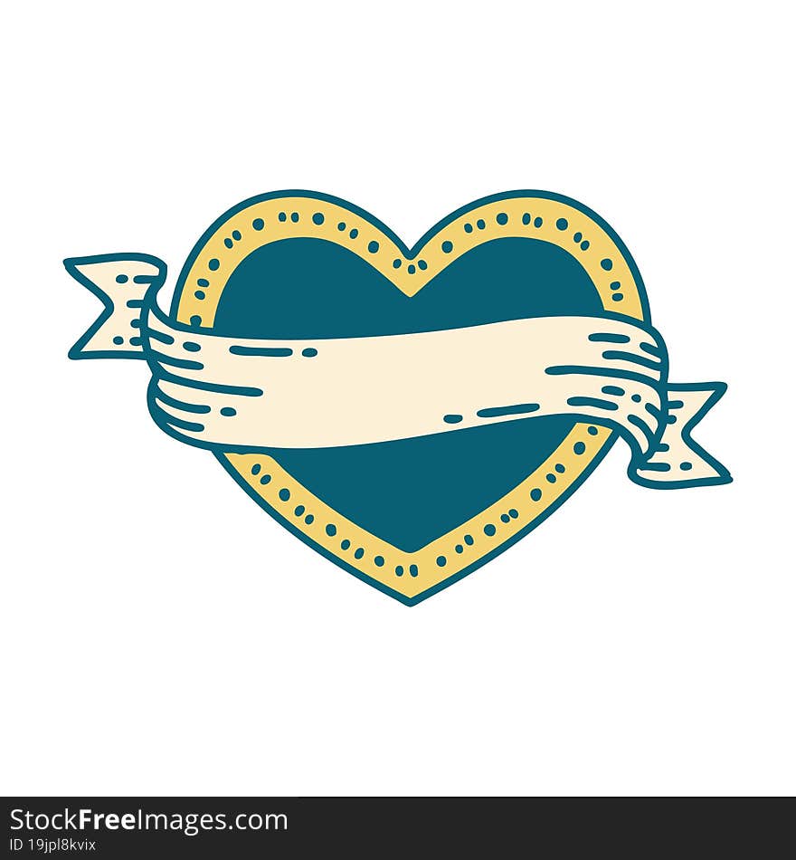 iconic tattoo style image of a heart and banner. iconic tattoo style image of a heart and banner