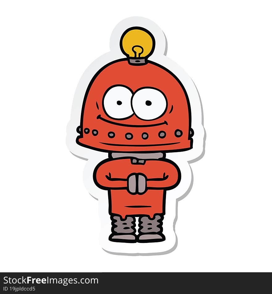 Sticker Of A Happy Carton Robot With Light Bulb