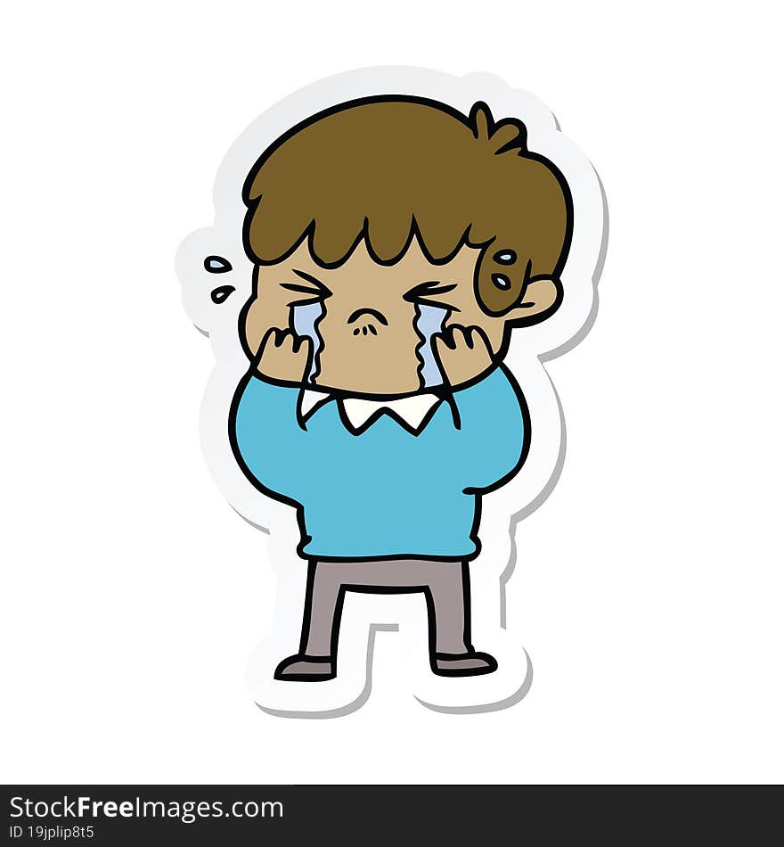 Sticker Of A Cartoon Boy Crying