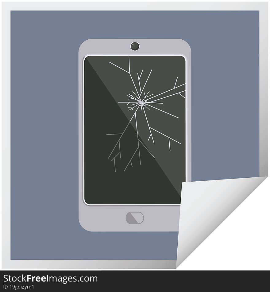 cracked screen cell phone graphic square sticker