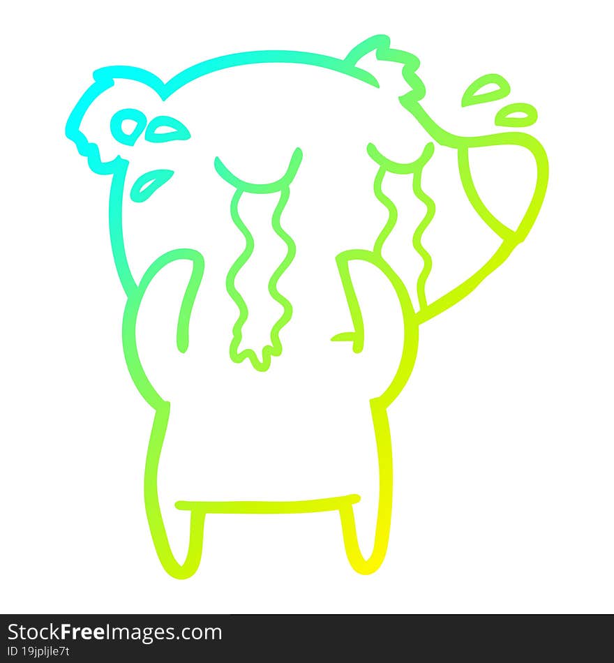 cold gradient line drawing cartoon crying bear