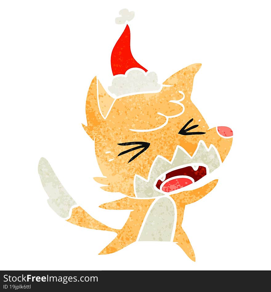 angry retro cartoon of a fox wearing santa hat