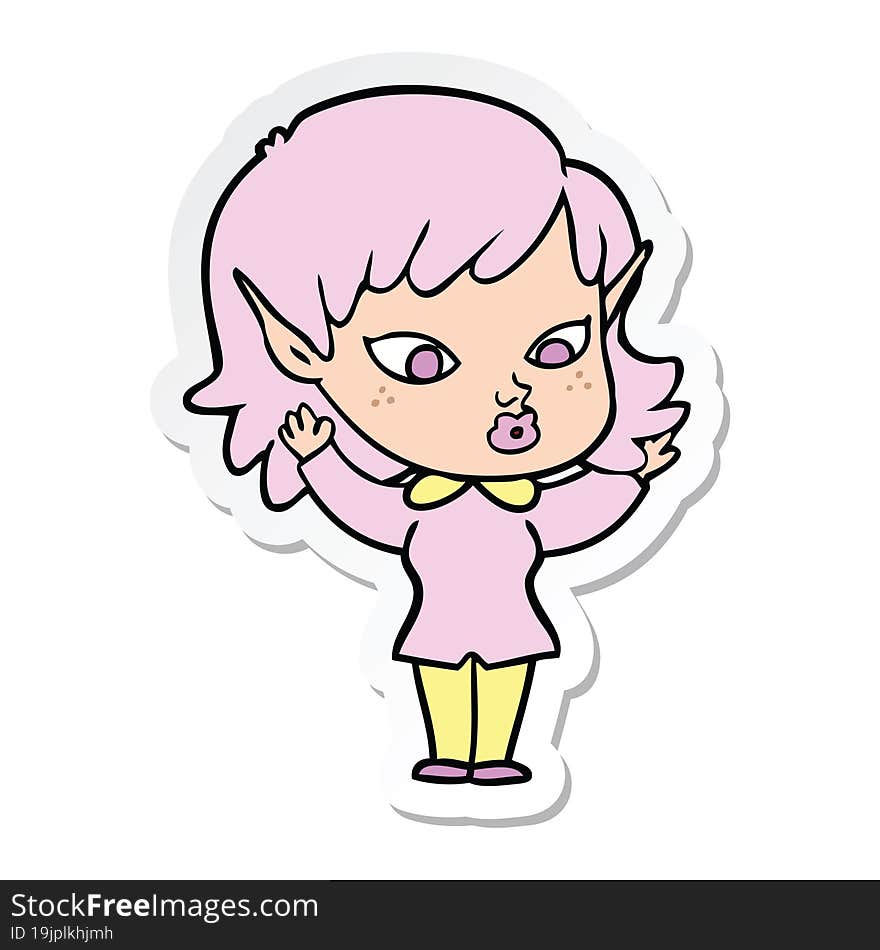 sticker of a pretty cartoon elf girl