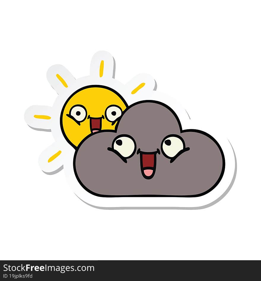 sticker of a cute cartoon storm cloud and sun