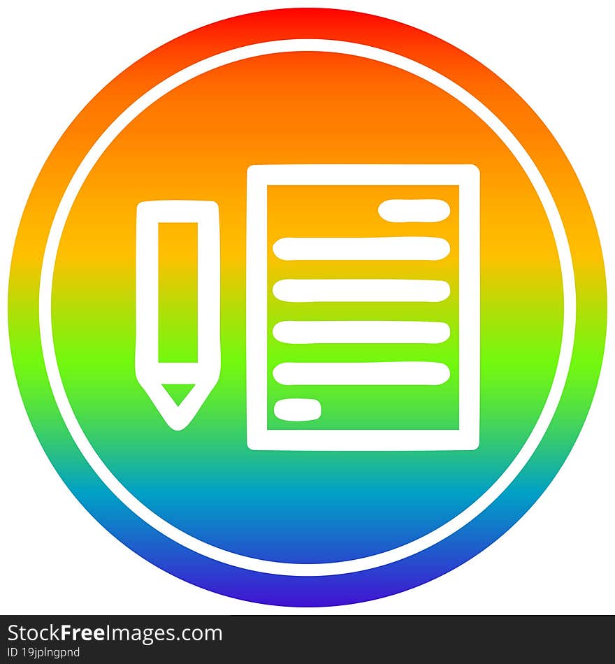 document and pencil circular in rainbow spectrum