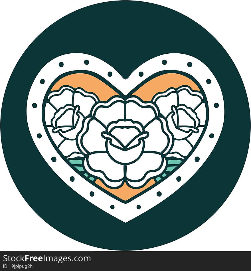 iconic tattoo style image of a heart and flowers. iconic tattoo style image of a heart and flowers