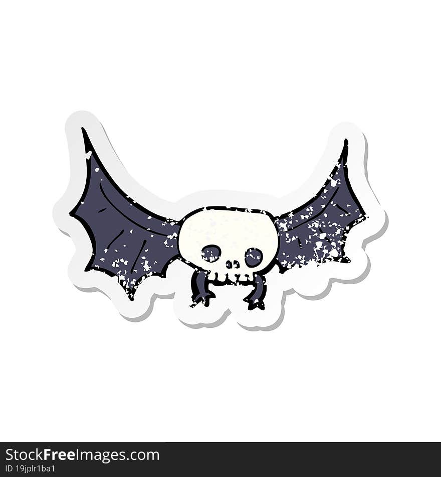 retro distressed sticker of a cartoon spooky skull bat