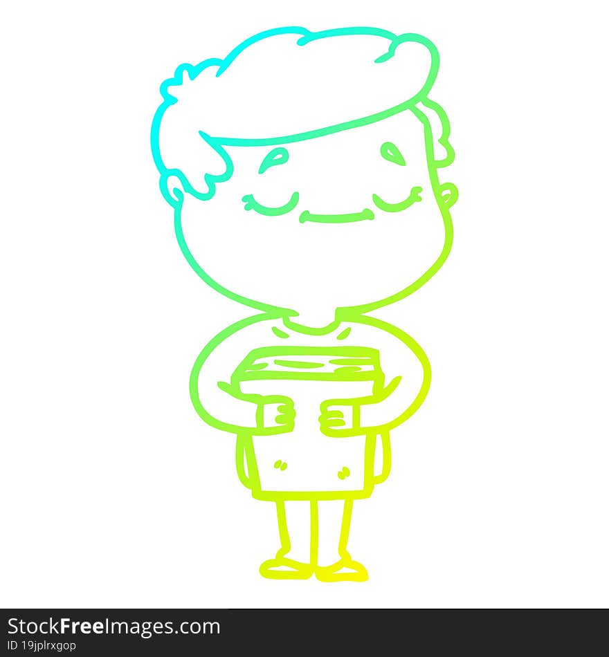 cold gradient line drawing of a cartoon peaceful man carrying book