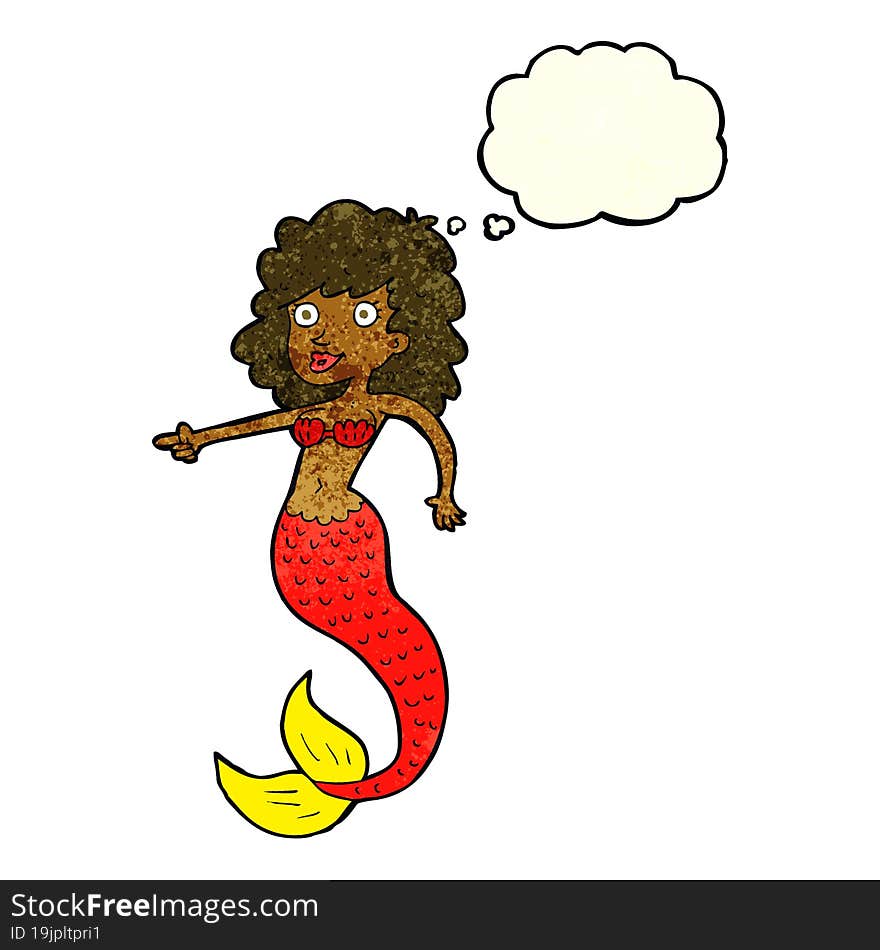 cartoon mermaid with thought bubble