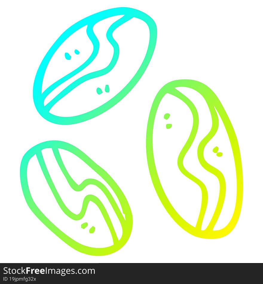 cold gradient line drawing of a cartoon of coffee beans