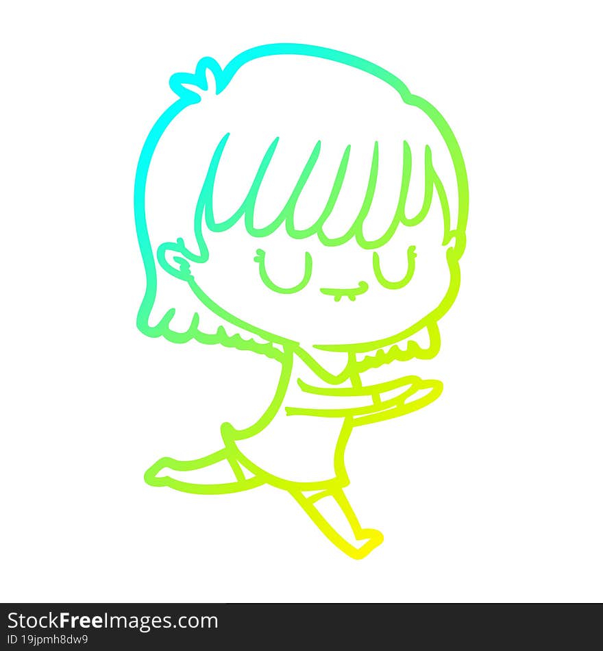 cold gradient line drawing of a cartoon woman