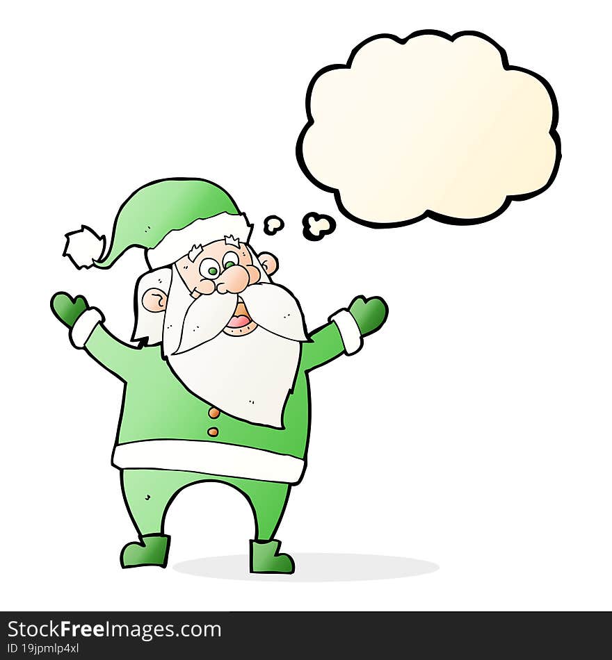 cartoon santa claus with thought bubble