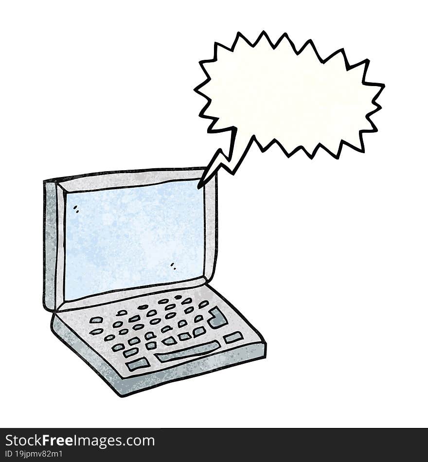 freehand speech bubble textured cartoon laptop computer