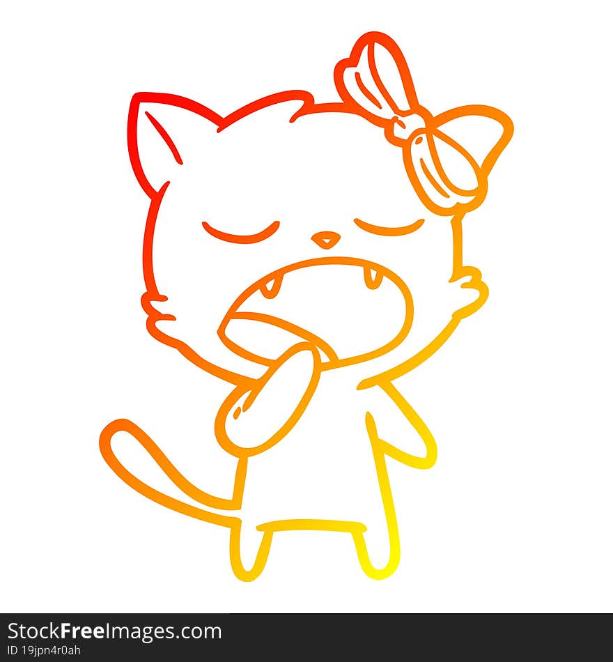 warm gradient line drawing cartoon yawning cat