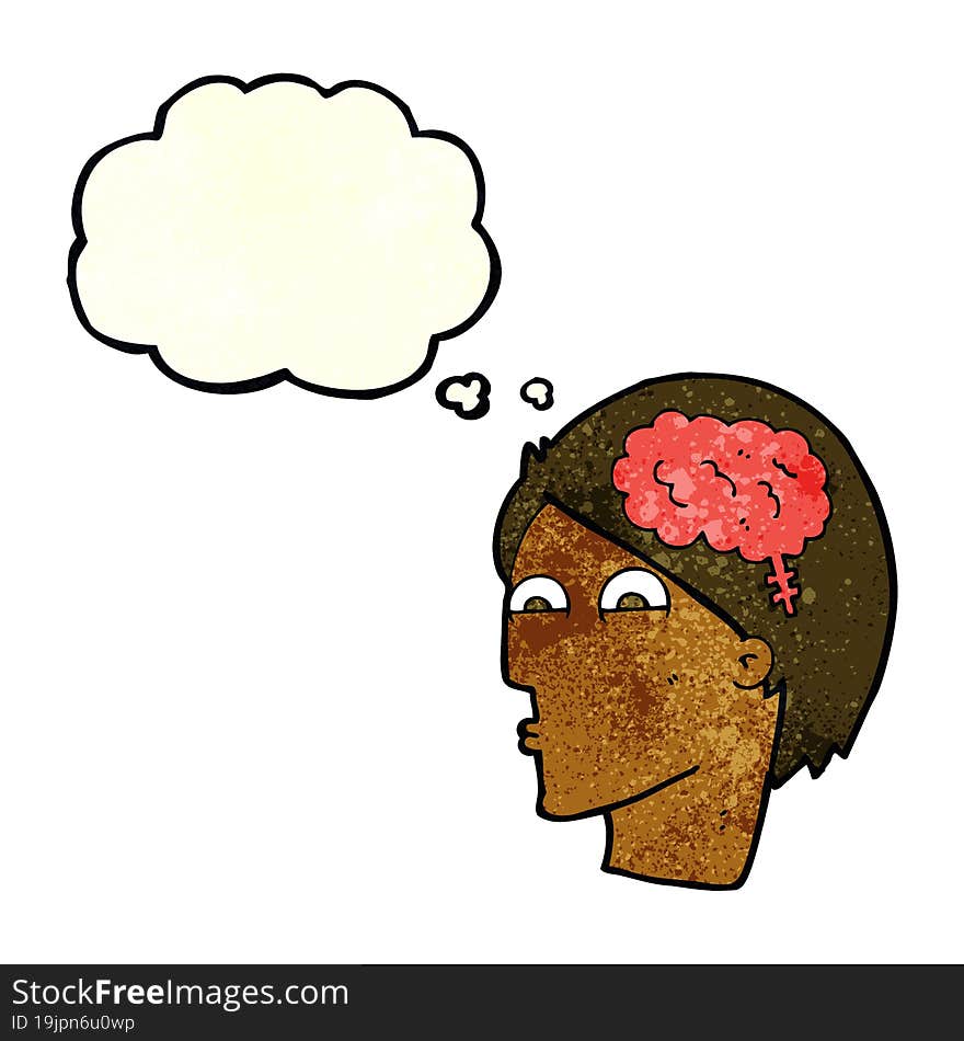 cartoon head with brain symbol with thought bubble