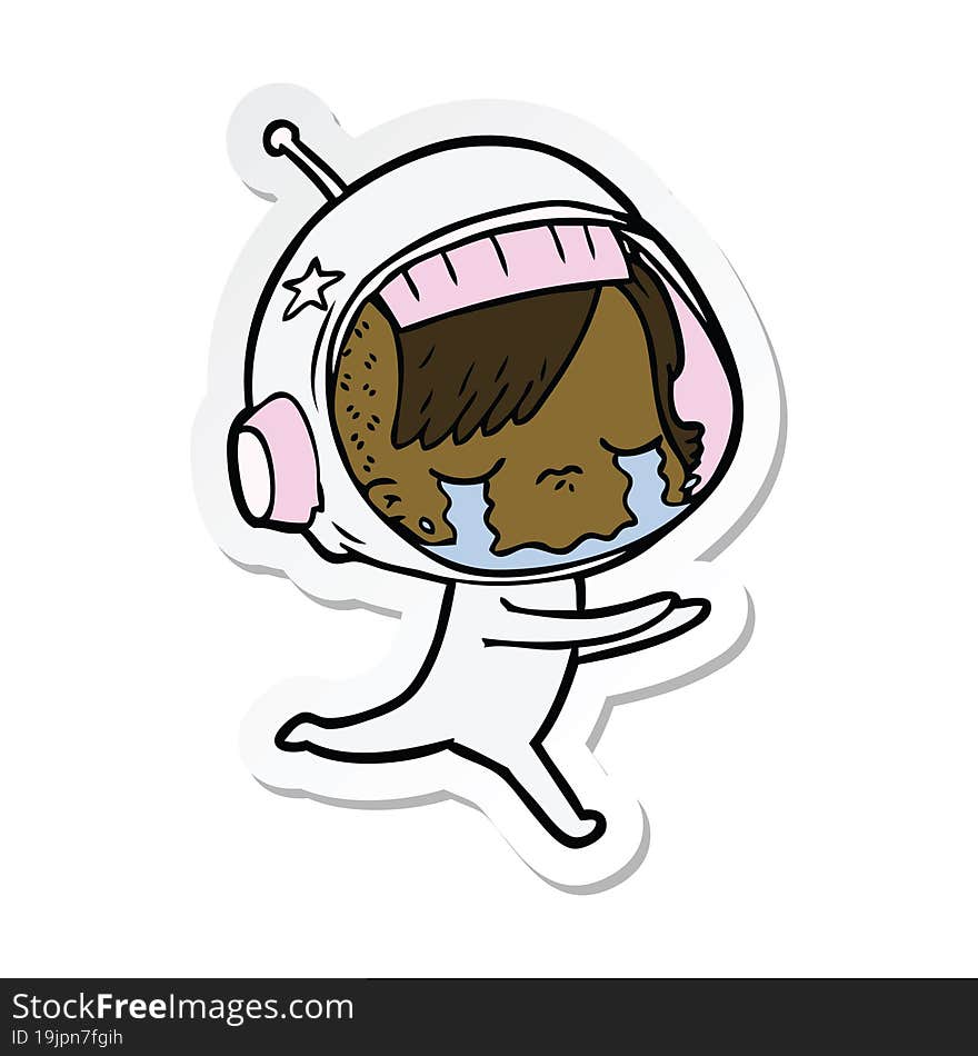 sticker of a cartoon crying astronaut girl