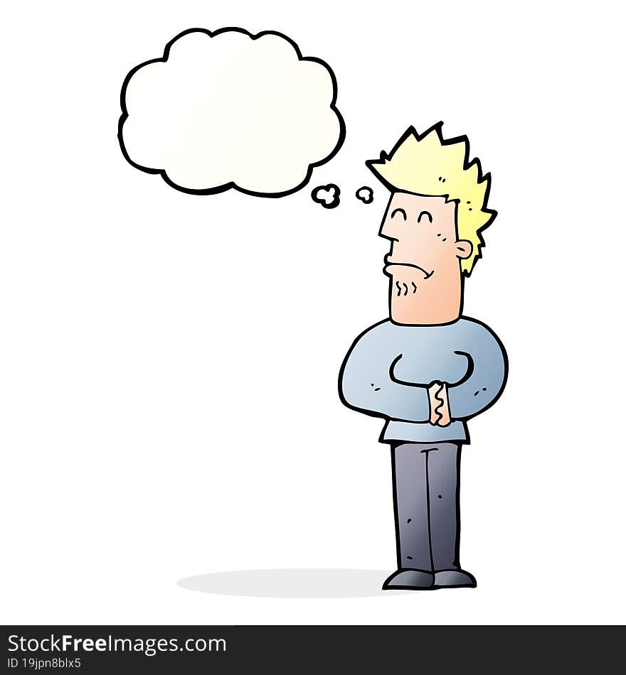 cartoon nervous man with thought bubble