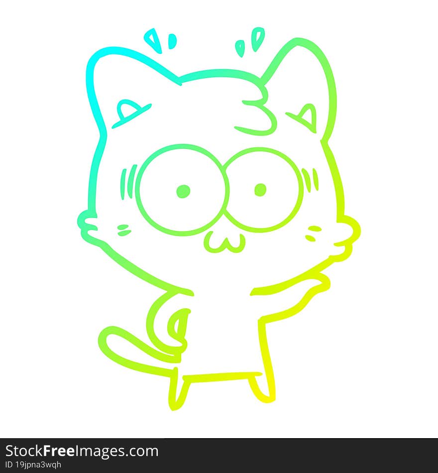 Cold Gradient Line Drawing Cartoon Surprised Cat