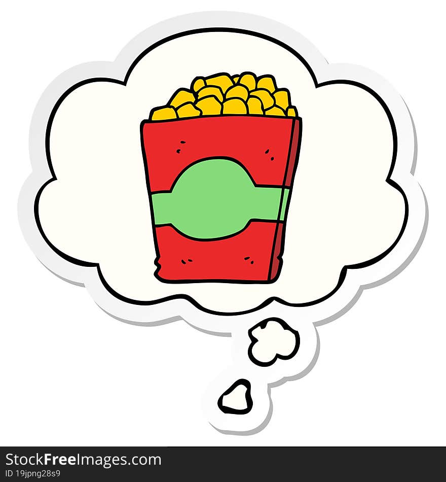 cartoon popcorn and thought bubble as a printed sticker