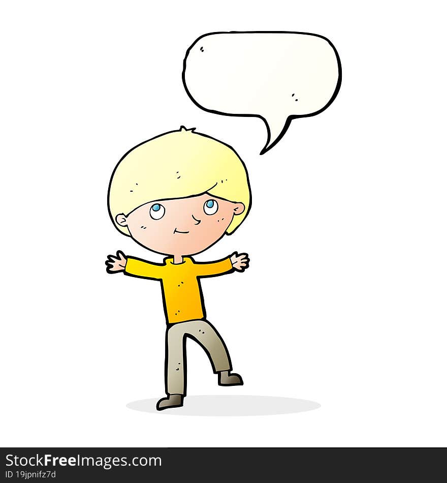 cartoon excited boy with speech bubble