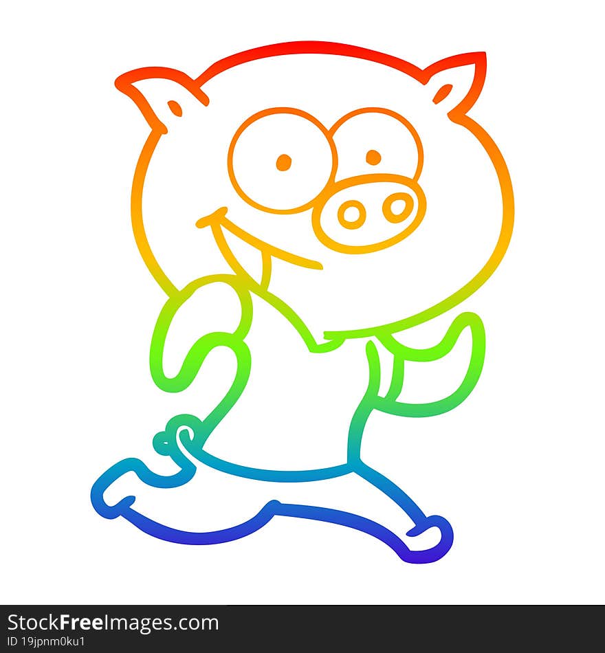 rainbow gradient line drawing cheerful pig exercising cartoon