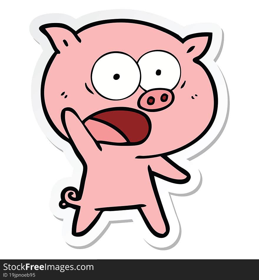 sticker of a cartoon pig shouting