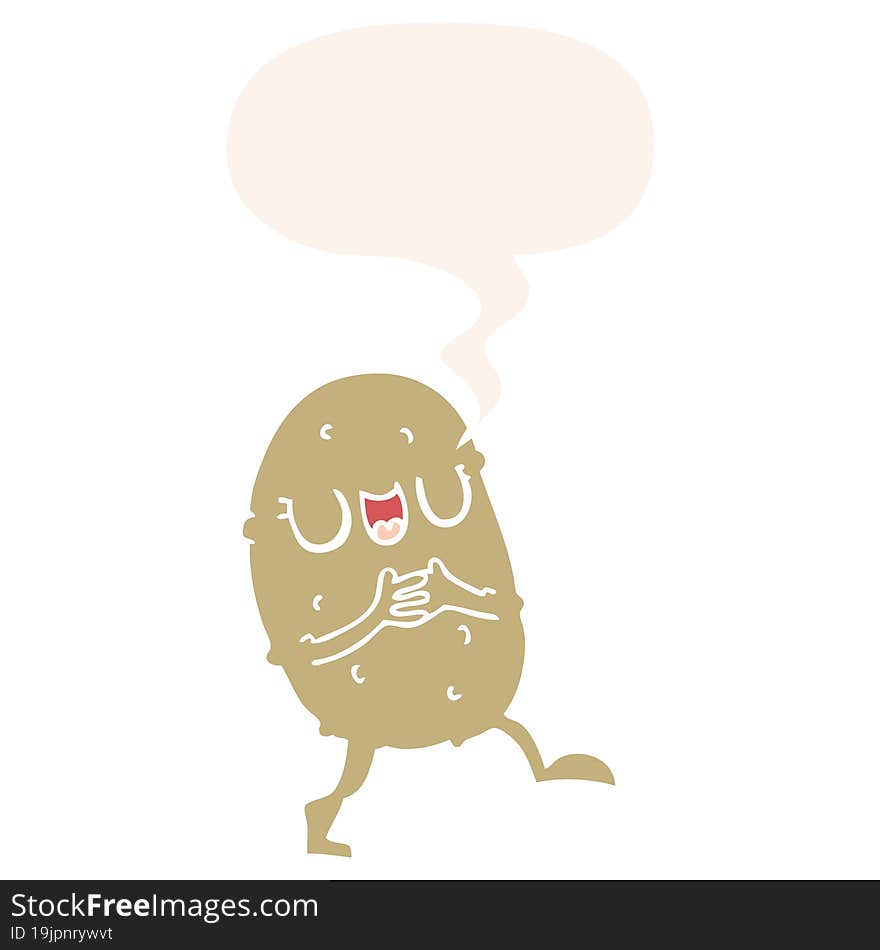 Cartoon Happy Potato And Speech Bubble In Retro Style