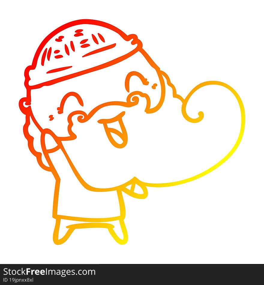 warm gradient line drawing happy man with beard and winter hat