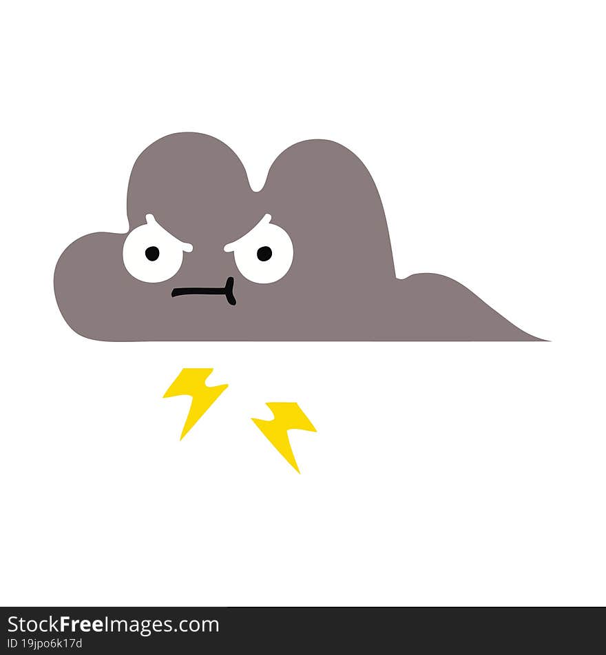 flat color retro cartoon of a storm cloud