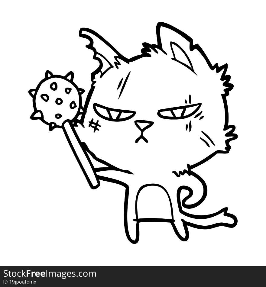 tough cartoon cat with mace. tough cartoon cat with mace