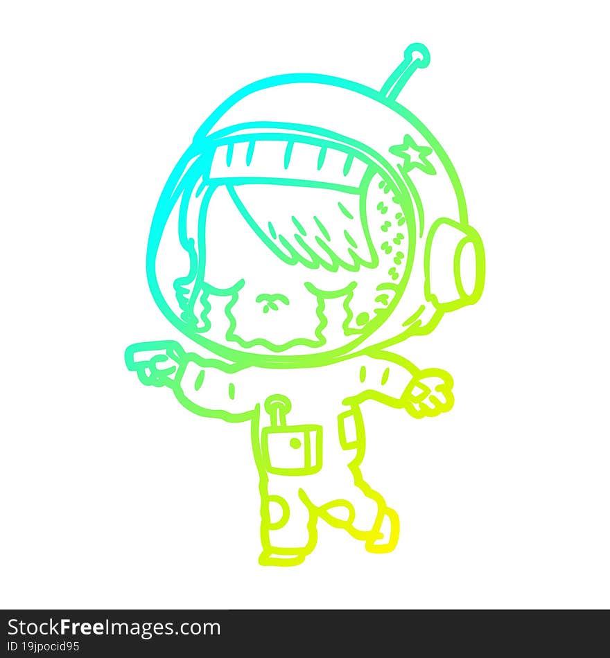 Cold Gradient Line Drawing Cartoon Crying Astronaut Girl