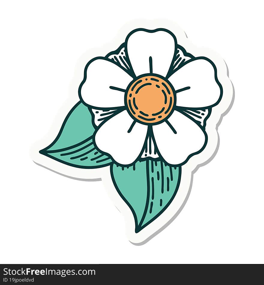 sticker of tattoo in traditional style of a flower. sticker of tattoo in traditional style of a flower