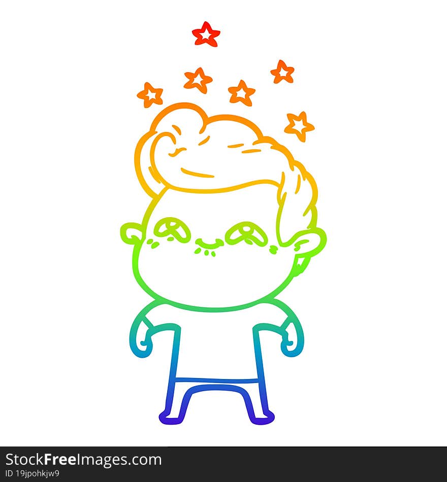 rainbow gradient line drawing of a cartoon excited man