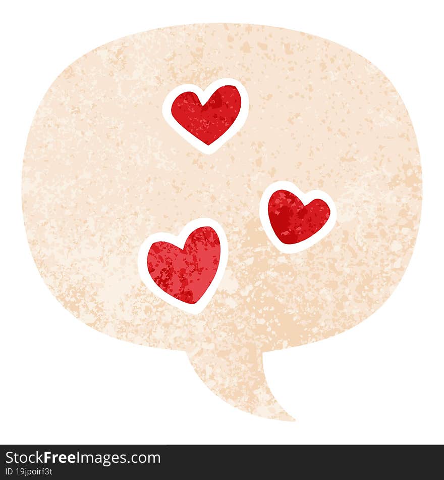 cartoon love heart and speech bubble in retro textured style