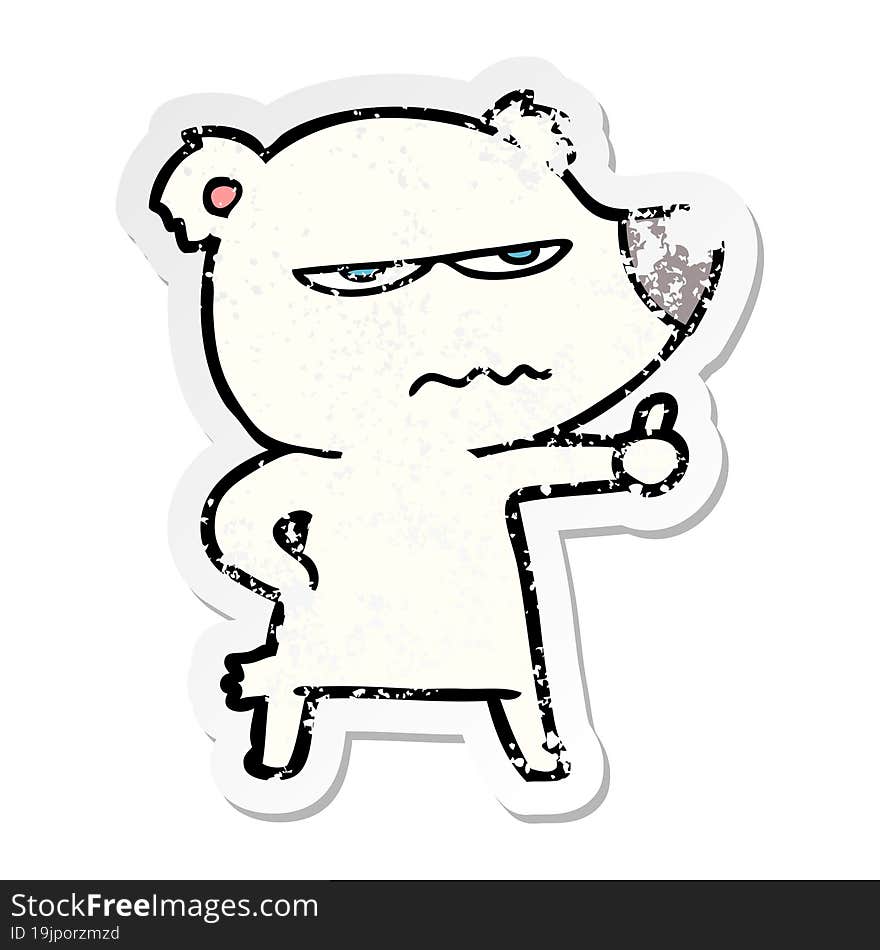 distressed sticker of a angry bear polar cartoon giving thumbs up