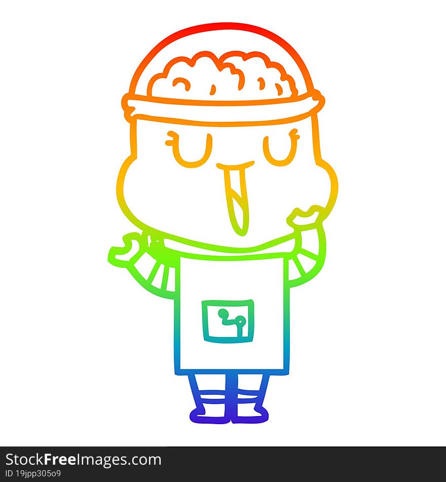 Rainbow Gradient Line Drawing Happy Cartoon Robot