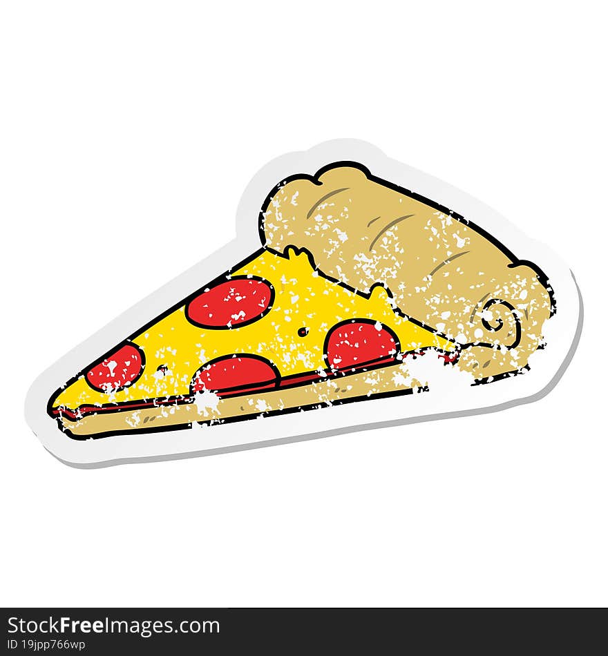 Distressed Sticker Of A Cartoon Pizza Slice