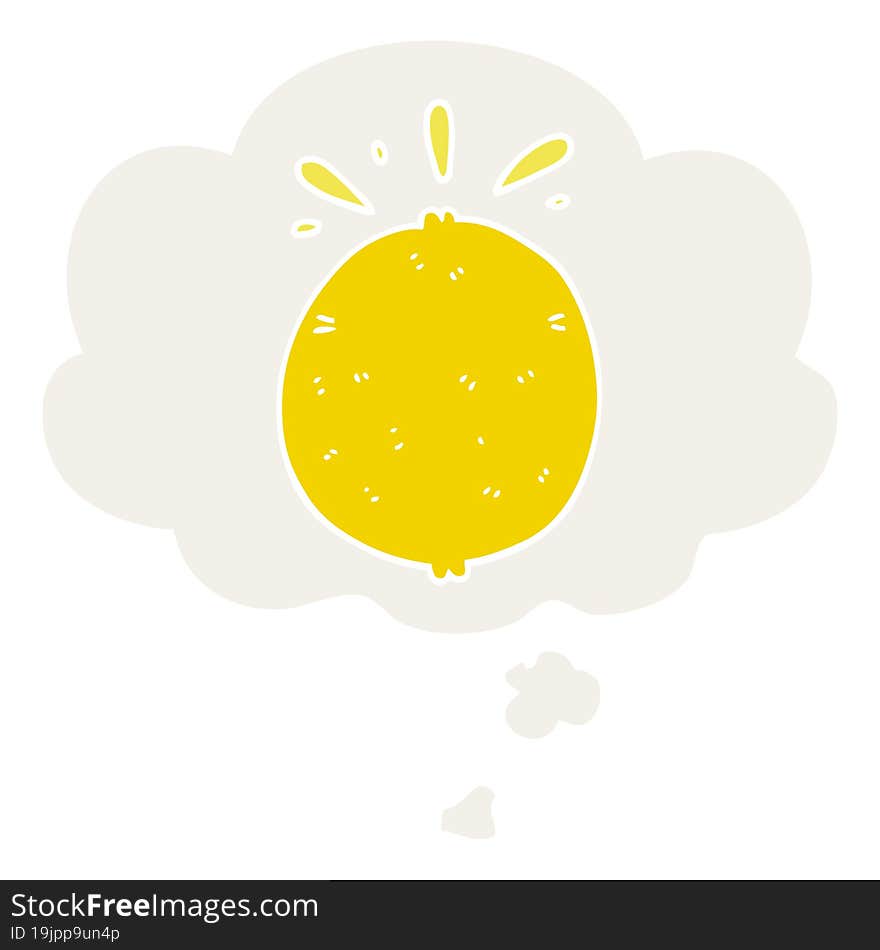 cartoon lemon and thought bubble in retro style