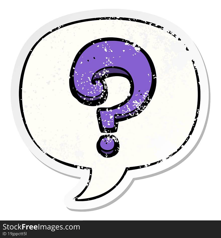 cartoon question mark and speech bubble distressed sticker