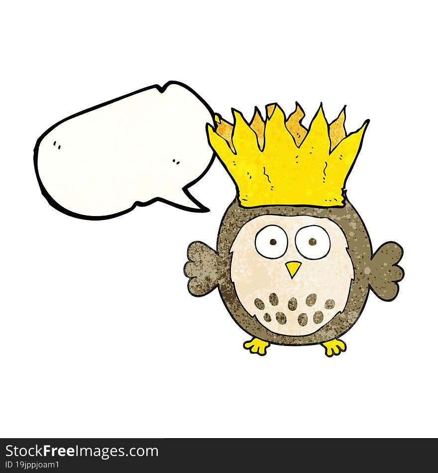 Speech Bubble Textured Cartoon Owl Wearing Paper Crown Christmas Hat