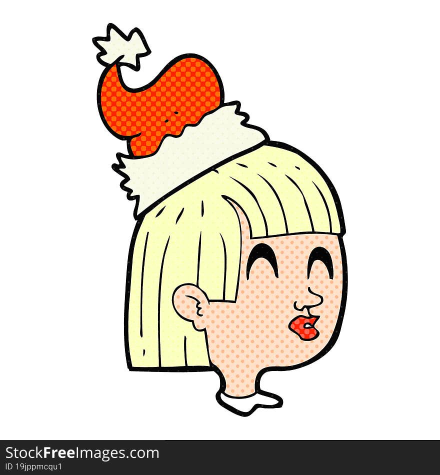 comic book style cartoon girl wearing santa hat