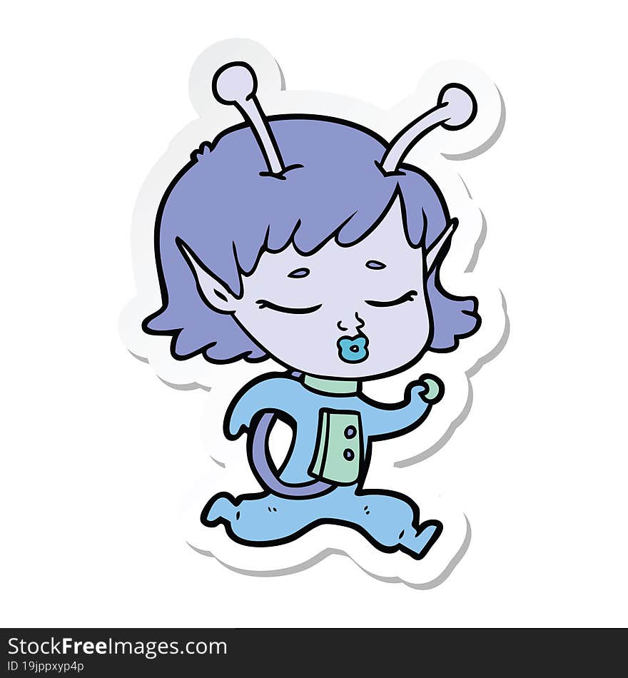 sticker of a cartoon alien girl